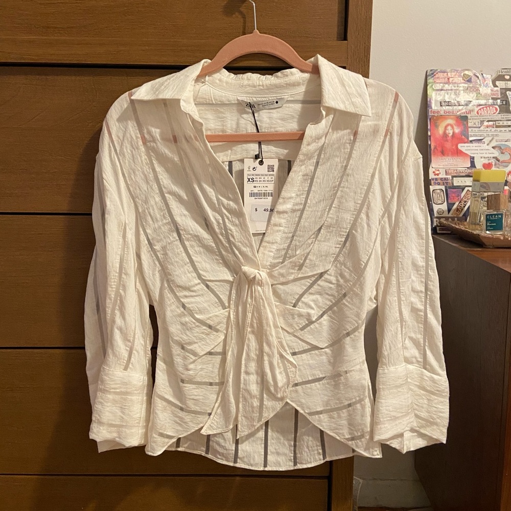 NWT Zara blouse with sheer stripe detail